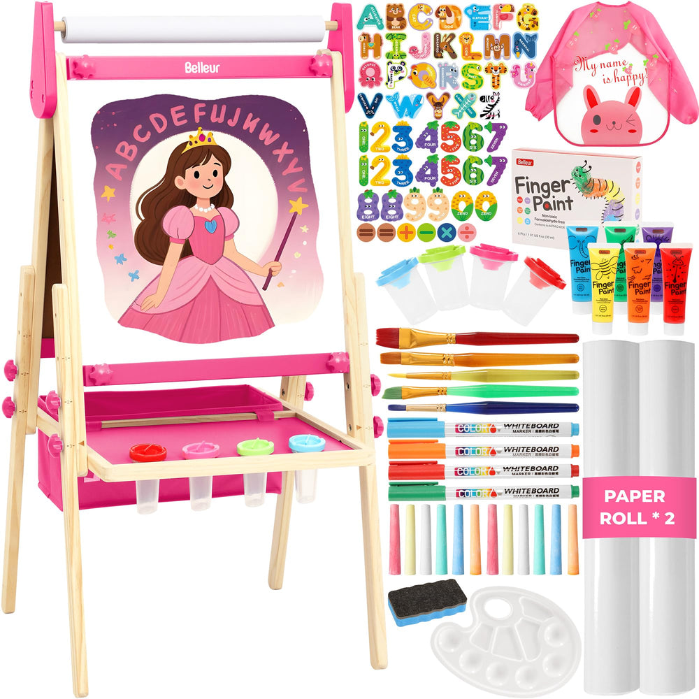 Belleur all-in-one art easel pink front view for creative play and learning