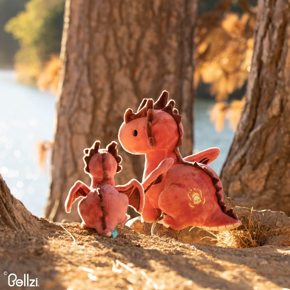 Bellzi Fire Dragon plush, gift-ready presentation, ideal for birthdays and baby showers.