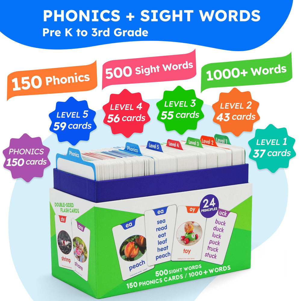 BenBen 650 sight words flash cards color-coded levels help parents track progress easily.