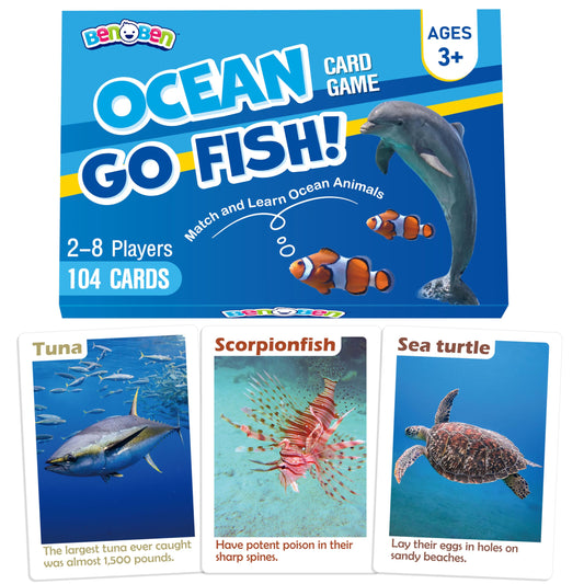 BenBen Go Fish 104 cards with vivid ocean theme for group play.