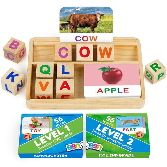 BenBen spelling games wooden tray for organized hands-on word building.