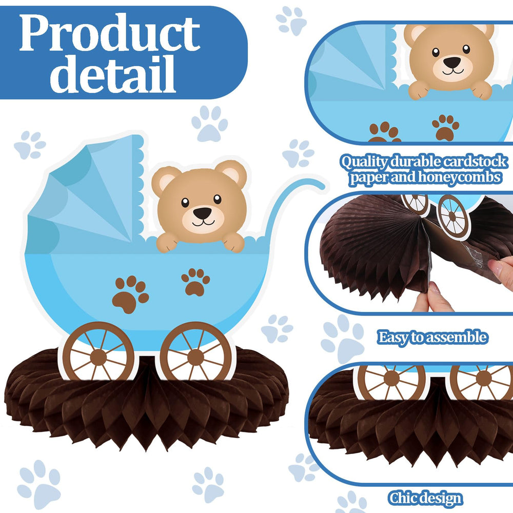 Bencailor bear honeycomb centerpiece featuring baby socks enhances table decor