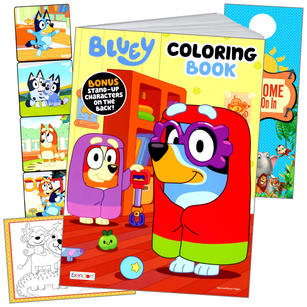 Bendon Bluey coloring book and stickers for kids, ideal for creative play and rewards.