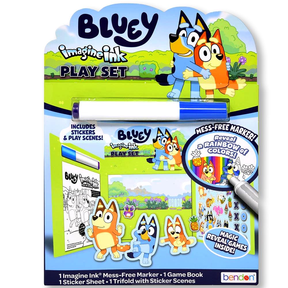 Bendon Bluey Imagine Ink game book pages ready to reveal colors without mess