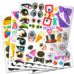 Bendon cat and dog face pages, perfect for kids to design expressive stickers on car rides.
