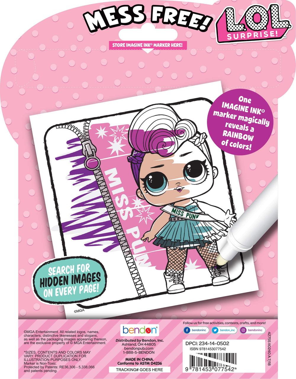 Bendon L.O.L. Surprise Imagine Ink interior page reveals rainbow colors with magic ink