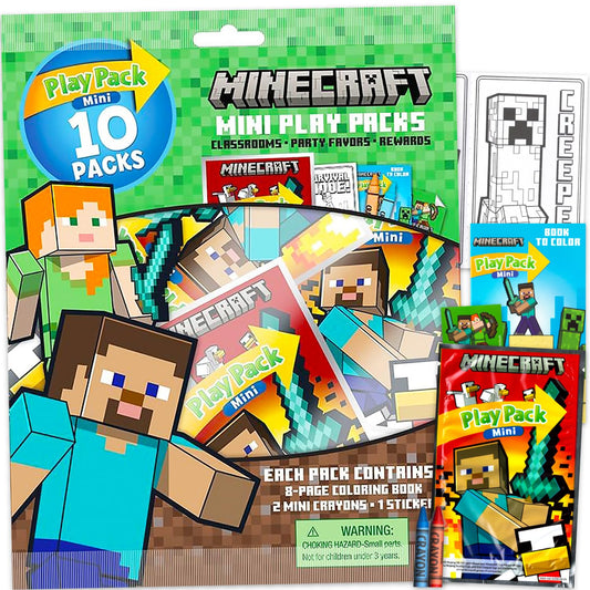 Bendon Minecraft Play Packs front view with 10-pack set for party favors.