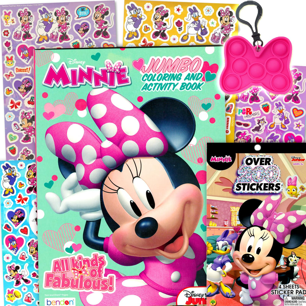 Close-up of Bendon Minnie Mouse sticker sheets with bright colors for crafts