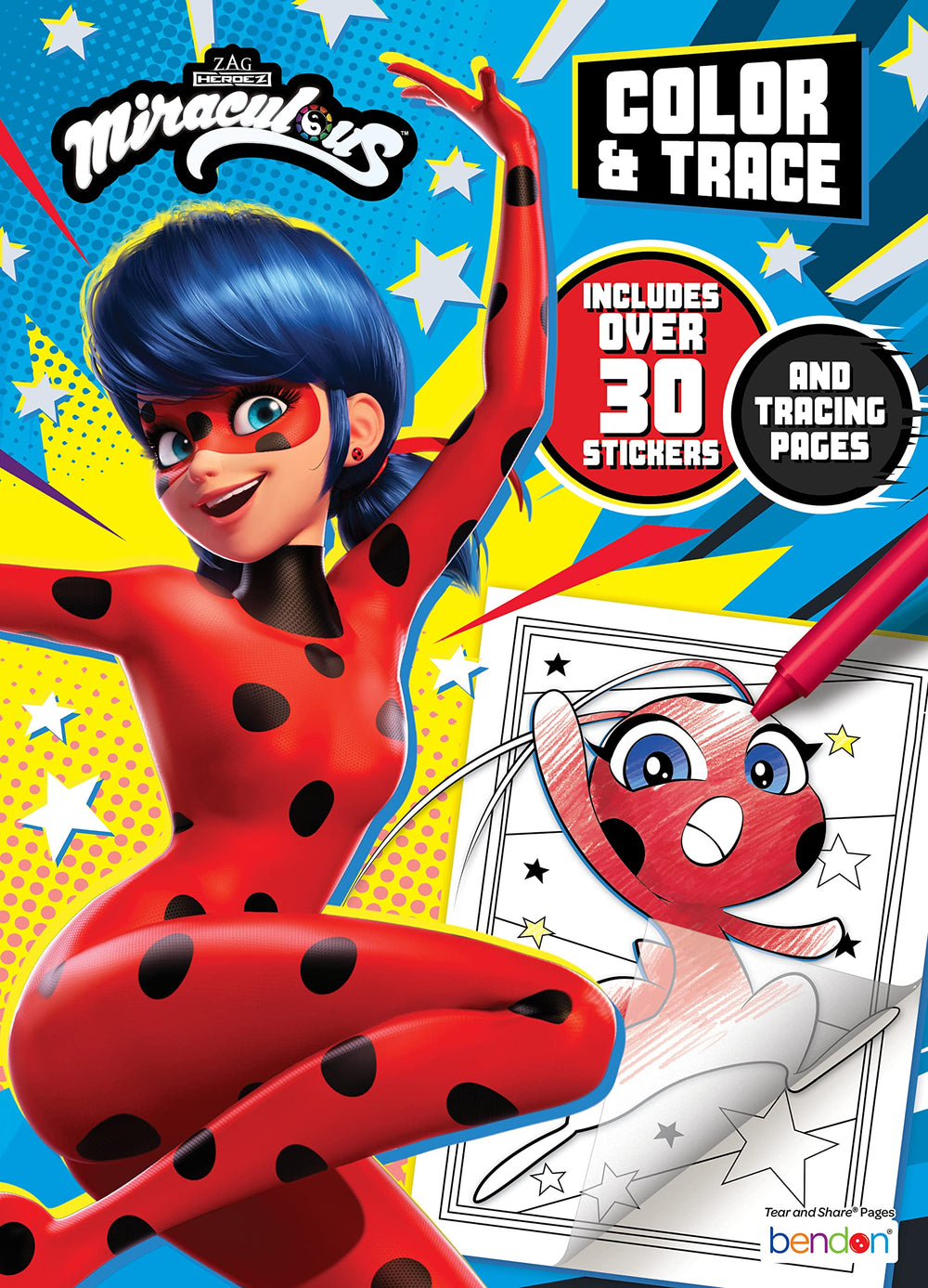 Bendon Miraculous color and trace book cover for creative play and tracing practice.