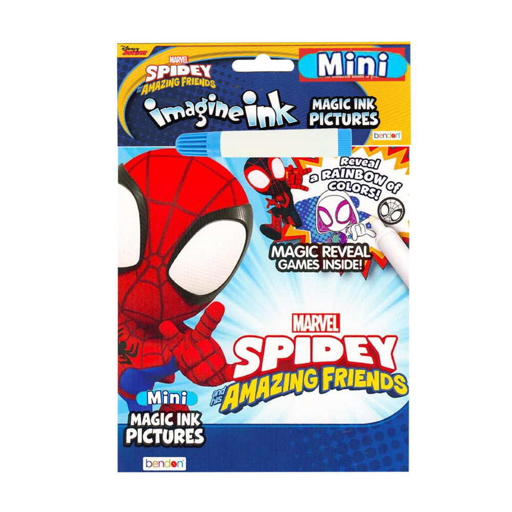 Spidey Imagine Ink markers featured for clean, portable coloring fun.