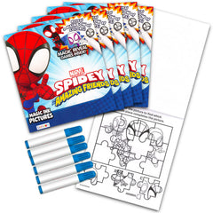 Closeup pages from Bendon Spidey Imagine Ink show rainbow reveals on demand.