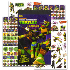 Nickelodeon TMNT characters and phrases on vibrant sticker sheets for kids.