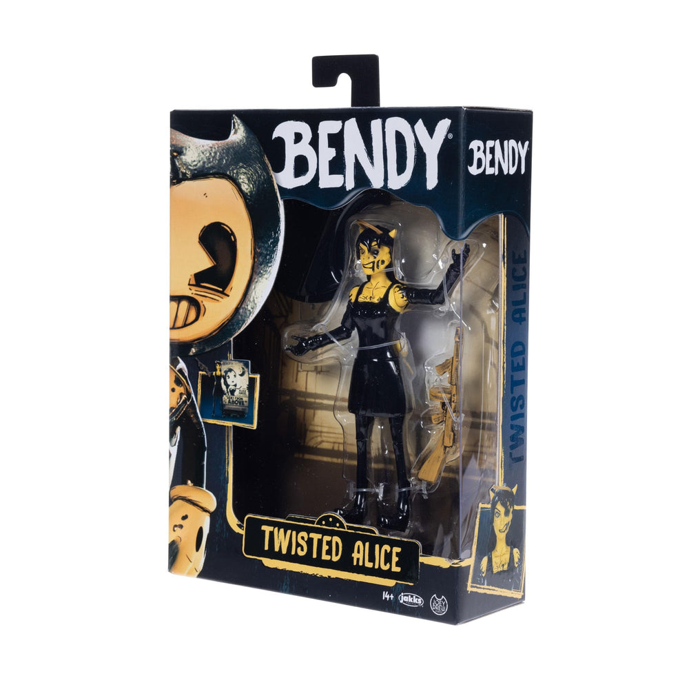 Bendy Twisted Alice packaging backdrop and stand support stable display.
