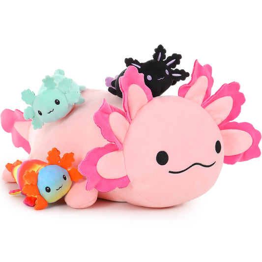 Beniny Axolotl Plush Mommy 24-inch with three babies in tummy for comforting imaginative play.