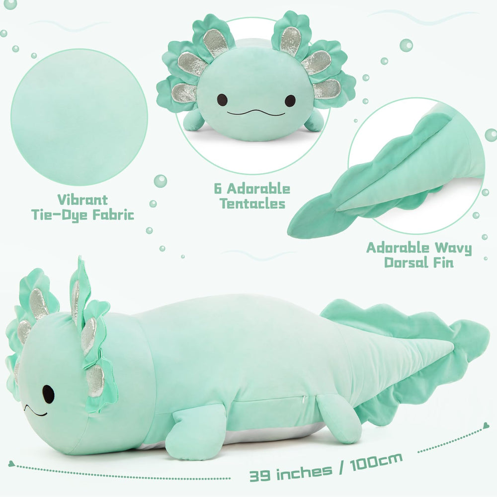 Close-up of BENINY axolotl plush texture, ultra soft and cozy