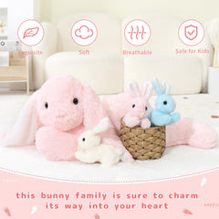BENINY Big Pink Bunny 24in pillow use for naps and travel comfort.