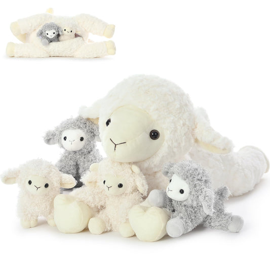 BENINY Mommy Lamb 20 inch plush with four baby lambs for imaginative play