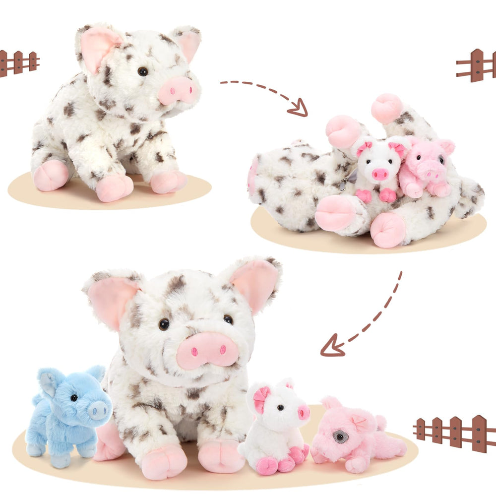 BENINY Four piglets tummy plush reveals tiny friends for storytelling.