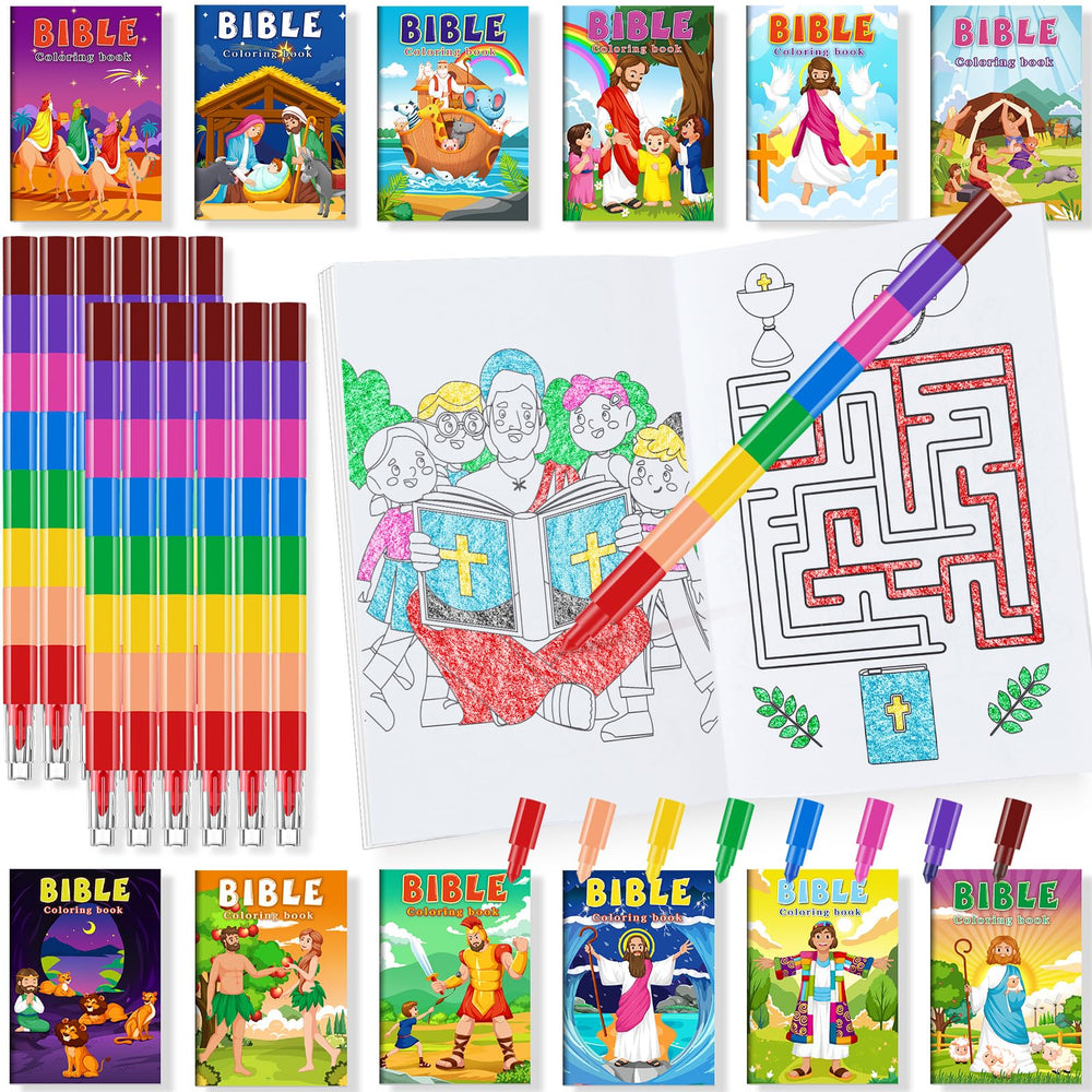 BenLouis 24 Christian mini coloring books with Bible verses for kids' quiet creativity