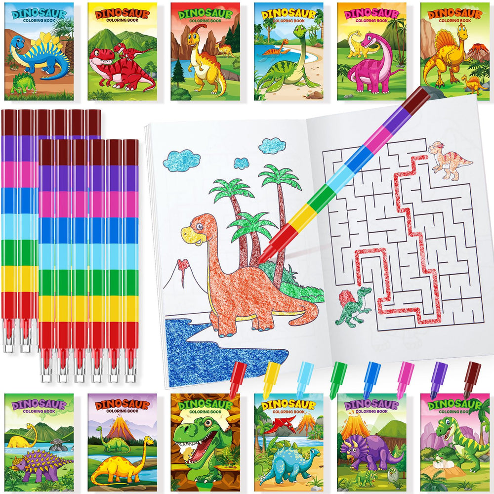 BenLouis 24 dinosaur mini coloring books with colorful pages for quiet, creative play