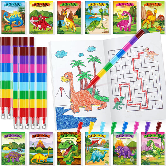 BenLouis 24 dinosaur mini coloring books with colorful pages for quiet, creative play