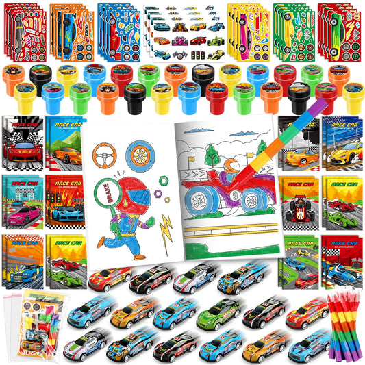 BenLouis 84Pcs Race Car Favors Pack makes vibrant party goodie bags for kids.
