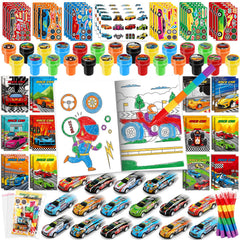 BenLouis 84Pcs Race Car Favors Pack makes vibrant party goodie bags for kids.