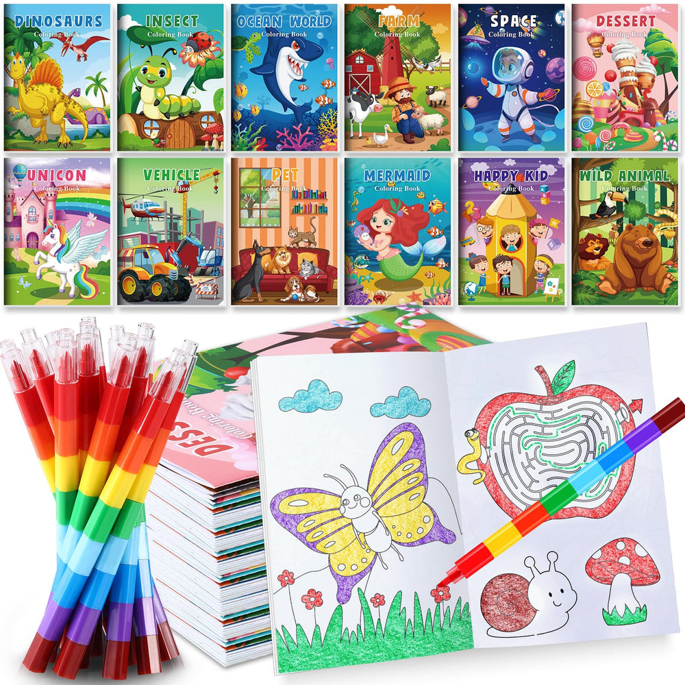 BenLouis mini coloring books with stacking pencils for travel and classroom fun.