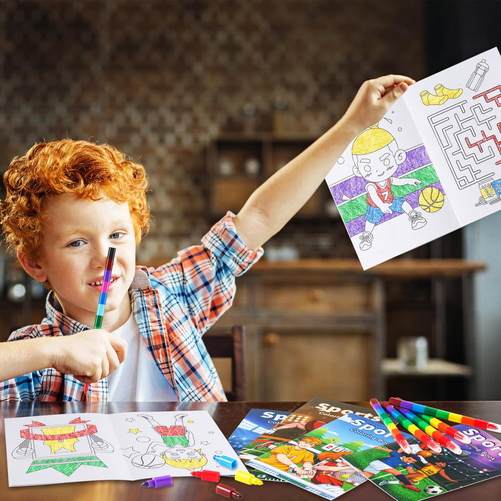 Young child colors with BenLouis mini book to develop fine motor skills