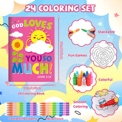 BenLouis stacking crayons paired with Bible coloring books to boost color recognition.