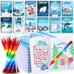BenLouis winter coloring book penguin with crayons, engaging kids in creative activity