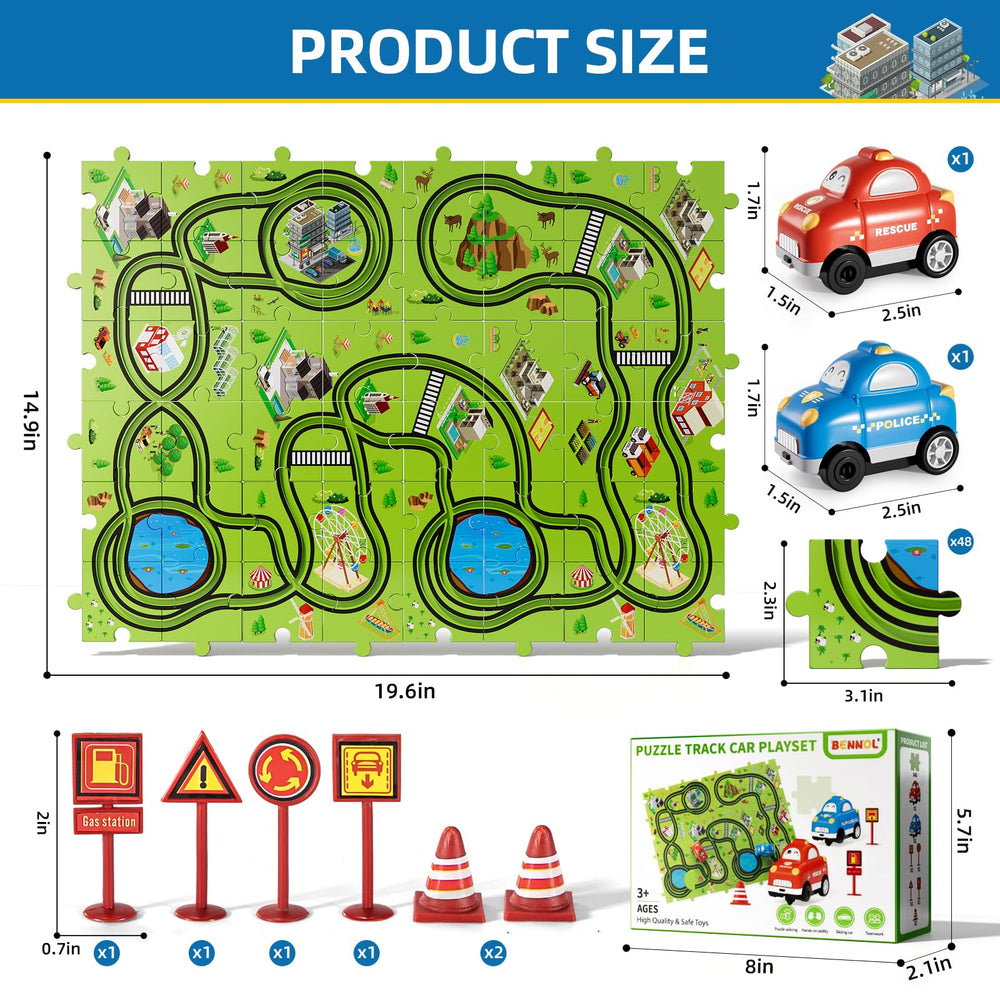 Bennol city-theme puzzle pieces with animal patterns inspire imaginative racing