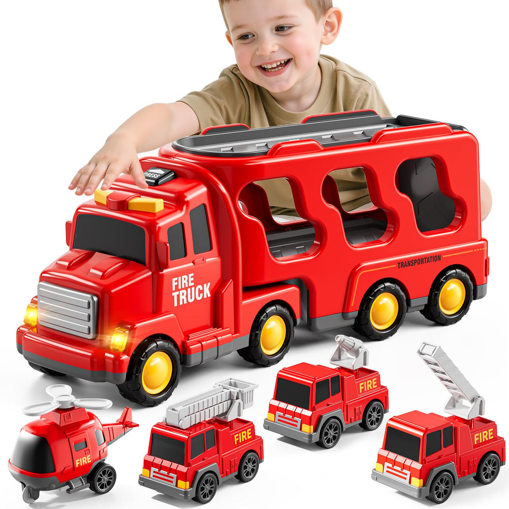 Bennol transport truck with mini fire trucks enables varied play.