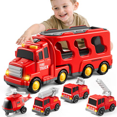 Bennol transport truck with mini fire trucks enables varied play.