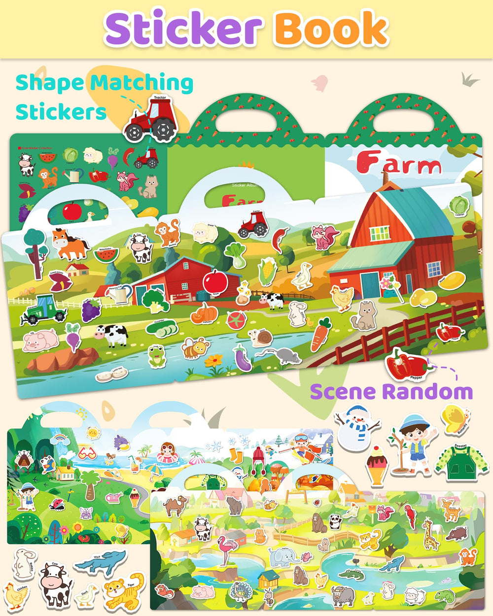 Benresive animal sticker book helps toddlers learn animal names through hands-on activity.