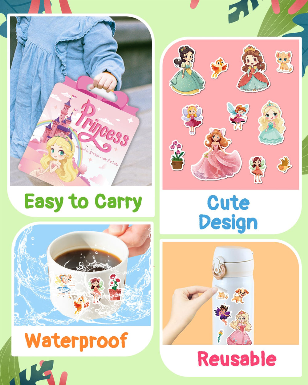Benresive Princess stickers close-up with vibrant colors for imaginative play.