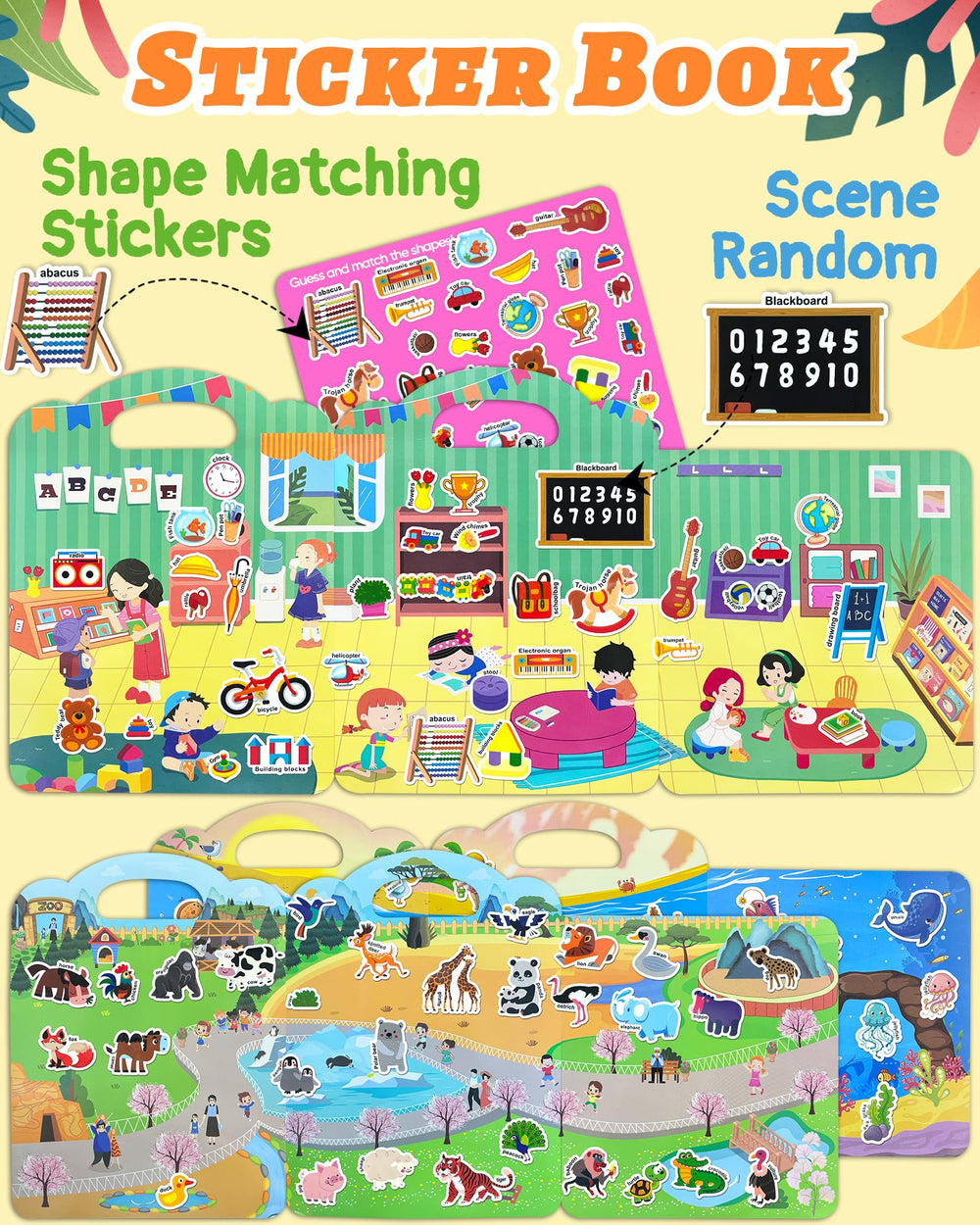 Benresive sticker book featuring animals theme to spark imaginative play.