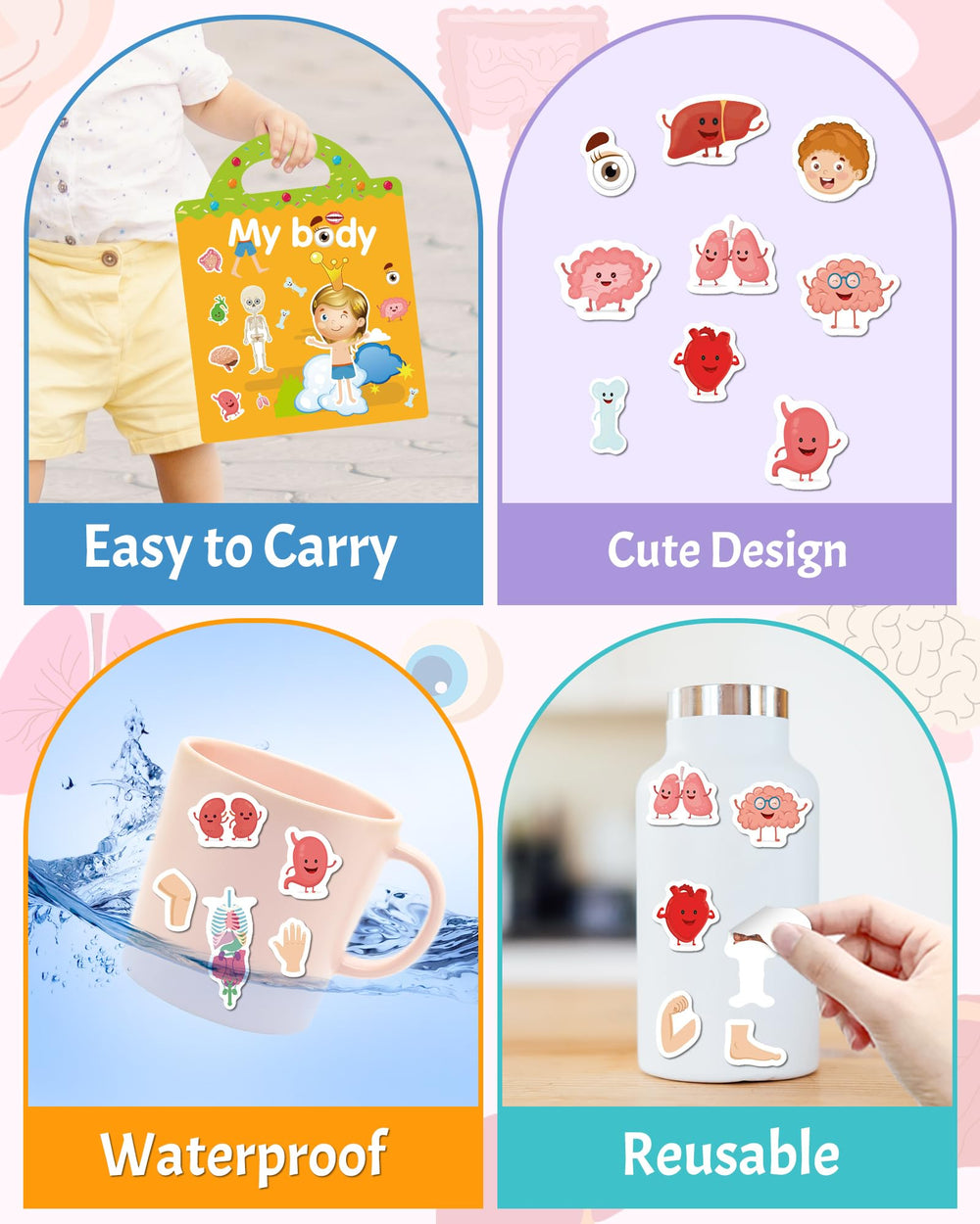 Benresive sticker book with handle provides easy storage and portability.