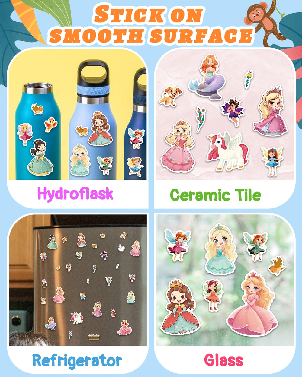 Benresive sticker book used on windows or bottles for mess-free fun.