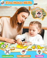 Benresive wooden toddler puzzle frog enhances fine motor skills with chunky pieces