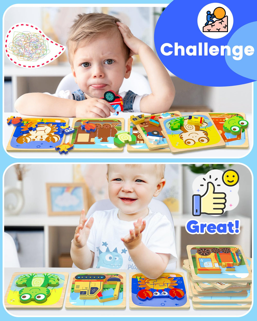 Benresive wooden vehicle puzzle trains supports hand-eye coordination and problem solving