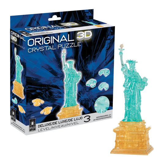 BePuzzled Statue of Liberty Deluxe 3D Crystal Puzzle with translucent interlocking pieces for display