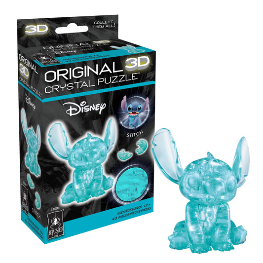 BePuzzled Stitch Original 3D Crystal Puzzle pieces show the translucent interlocking detail for a satisfying build.