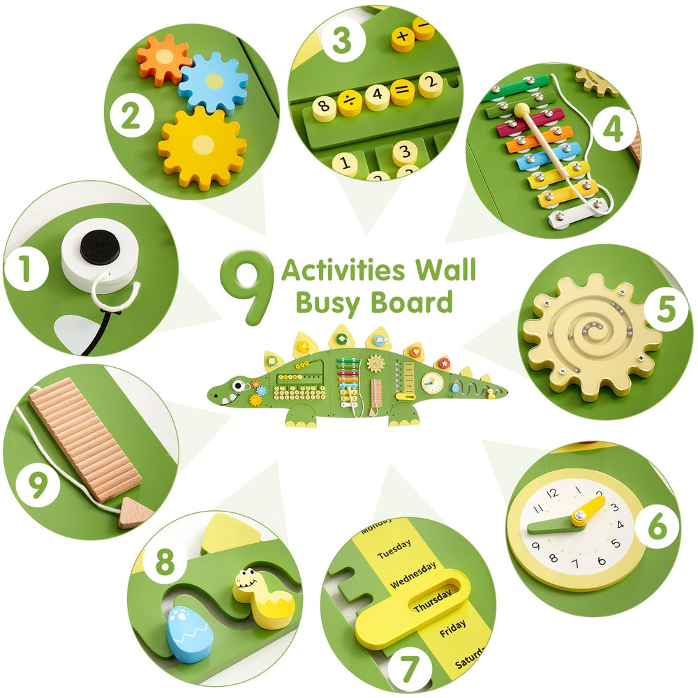 Beright sensory board includes percussion elements for rhythm exploration.