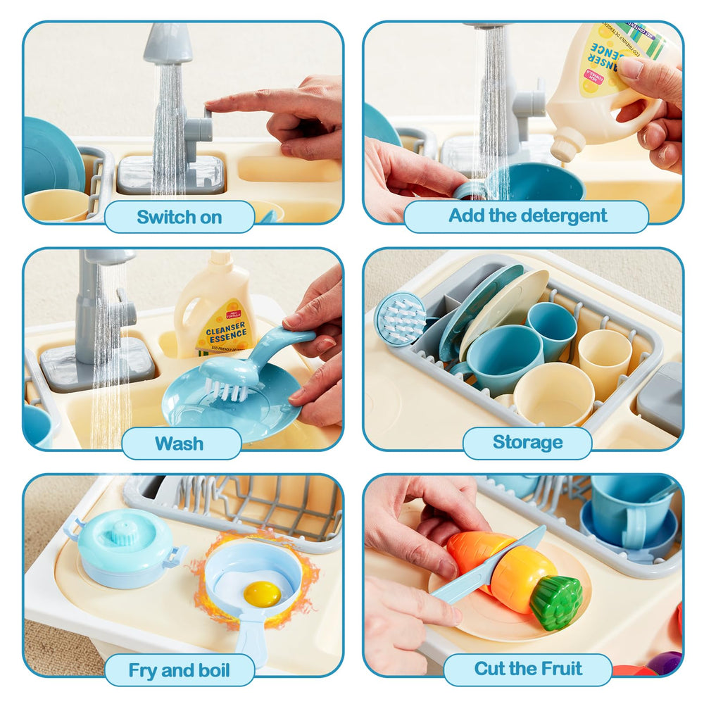 Beright kitchen utensils and dishes for realistic pretend cooking.