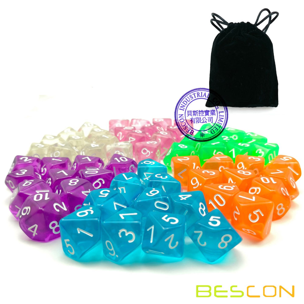 Bescon DICE 60pcs translucent D10 grass green set for game night