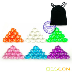 Bescon DICE 60pcs translucent D10 pink set with vibrant visuals for display