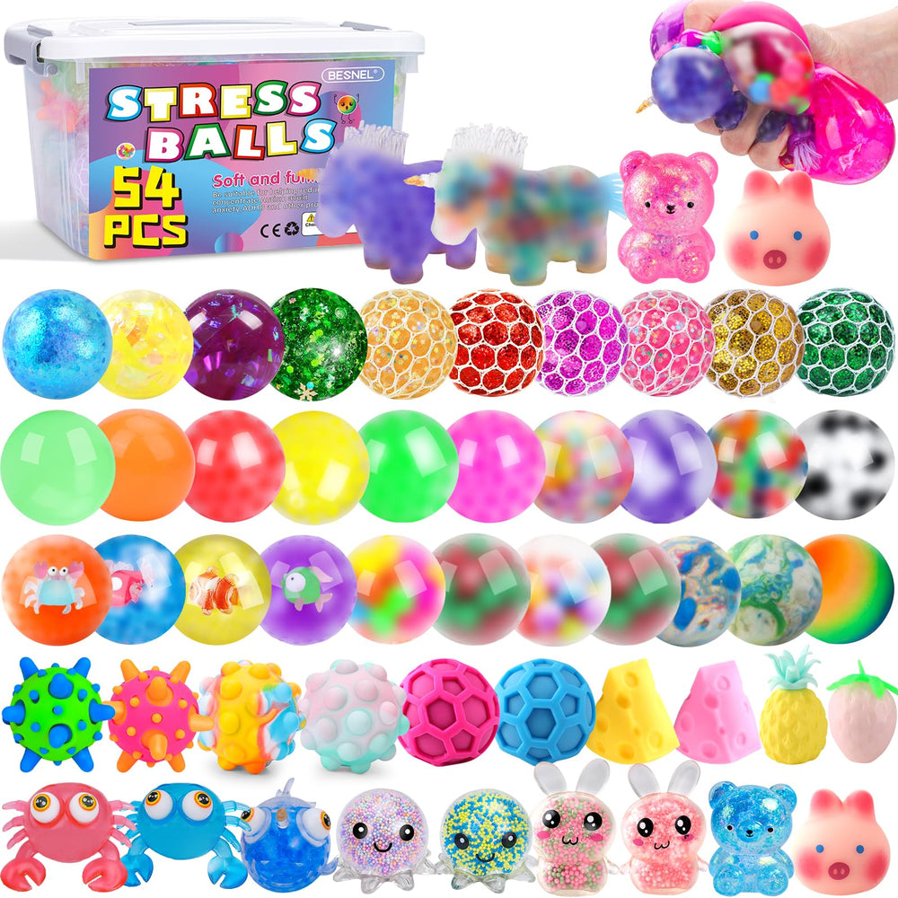 BESNEL 54-pack stress balls in a colorful collection for desk relief