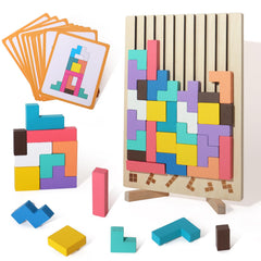 BESTAMTOY wooden Russian blocks puzzle with colorful shapes boosting pattern recognition.