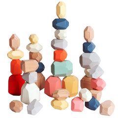 BESTAMTOY wooden stacking stones on a table ready for balance play